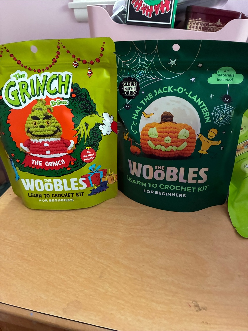 Woobles crochet kits the grinch and jack o lantern both kits sold out online